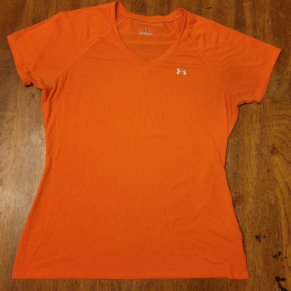 Women's Orange Under Armour V-Neck Athletic Shirt - Size Medium